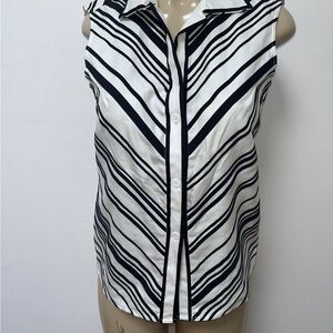 Linda Allard Ellen Tracy Black White Sleeveless Button Down Top Size 4 Cotton
